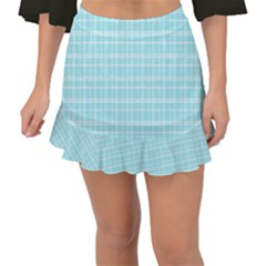 Turquoise Small Plaids Lines Fishtail Mini Chiffon Skirt by ConteMonfrey