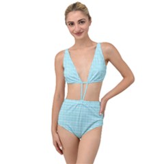 Turquoise Small Plaids Lines Tied Up Two Piece Swimsuit by ConteMonfrey