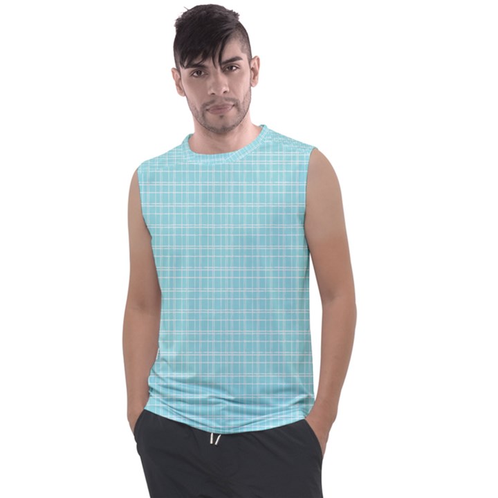 Turquoise Small Plaids Lines Men s Regular Tank Top