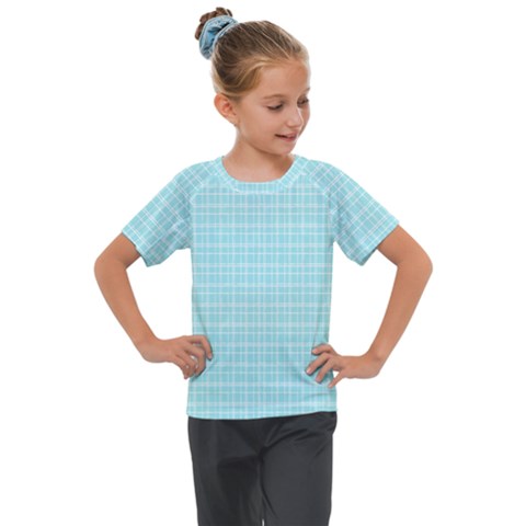 Turquoise Small Plaids Lines Kids  Mesh Piece Tee by ConteMonfrey