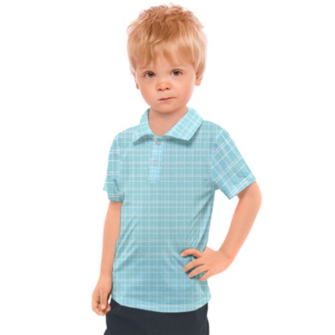 Turquoise Small Plaids Lines Kids  Polo Tee by ConteMonfrey