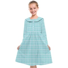 Turquoise Small Plaids Lines Kids  Midi Sailor Dress