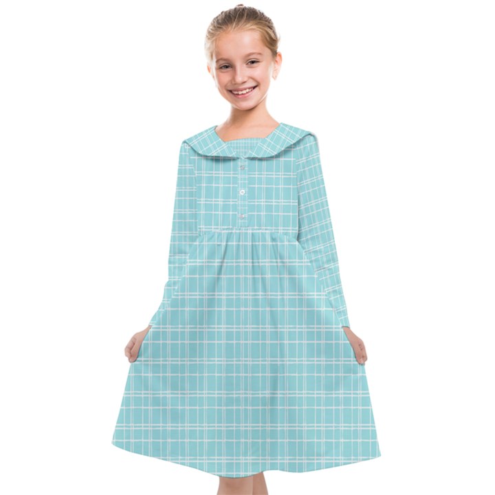 Turquoise Small Plaids Lines Kids  Midi Sailor Dress