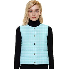 Turquoise Small Plaids Lines Women s Short Button Up Puffer Vest by ConteMonfrey