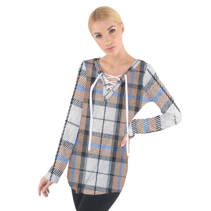 Cute blue grey white plaids Tie Up Tee