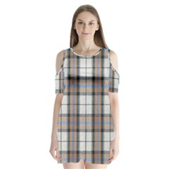 Cute Blue Grey White Plaids Shoulder Cutout Velvet One Piece by ConteMonfrey