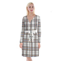 Cute Blue Grey White Plaids Long Sleeve Velvet Front Wrap Dress by ConteMonfrey