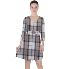 Cute Blue Grey White Plaids Quarter Sleeve Ruffle Waist Dress by ConteMonfrey