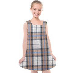 Cute Blue Grey White Plaids Kids  Cross Back Dress by ConteMonfrey