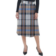 Cute Blue Grey White Plaids Classic Velour Midi Skirt  by ConteMonfrey