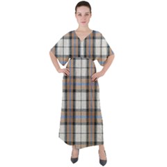 Cute Blue Grey White Plaids V-neck Boho Style Maxi Dress by ConteMonfrey