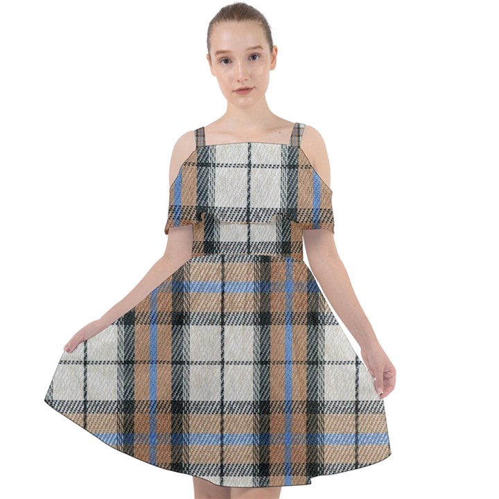 Cute blue grey white plaids Cut Out Shoulders Chiffon Dress