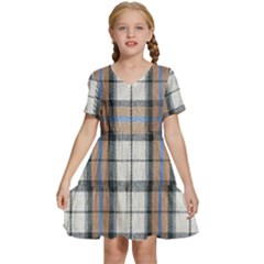 Cute Blue Grey White Plaids Kids  Short Sleeve Tiered Mini Dress by ConteMonfrey