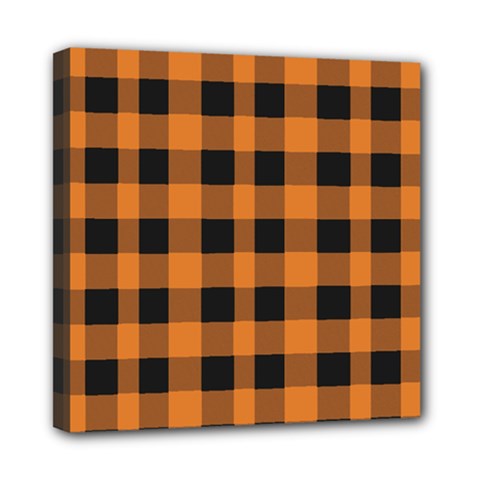 Orange Black Halloween Inspired Plaids Mini Canvas 8  X 8  (stretched) by ConteMonfrey