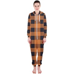 Orange Black Halloween Inspired Plaids Hooded Jumpsuit (ladies) by ConteMonfrey