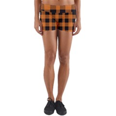 Orange Black Halloween Inspired Plaids Yoga Shorts by ConteMonfrey