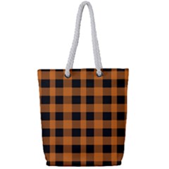 Orange Black Halloween Inspired Plaids Full Print Rope Handle Tote (small)