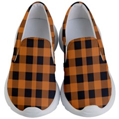 Orange Black Halloween Inspired Plaids Kids Lightweight Slip Ons by ConteMonfrey