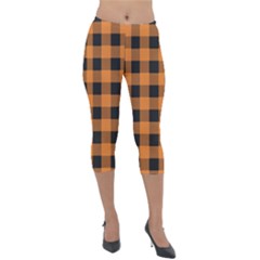 Orange Black Halloween Inspired Plaids Lightweight Velour Capri Leggings  by ConteMonfrey