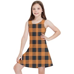 Orange Black Halloween Inspired Plaids Kids  Lightweight Sleeveless Dress by ConteMonfrey