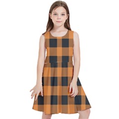 Orange Black Halloween Inspired Plaids Kids  Skater Dress by ConteMonfrey