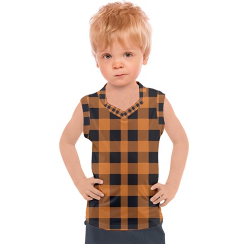 Orange Black Halloween Inspired Plaids Kids  Sport Tank Top by ConteMonfrey