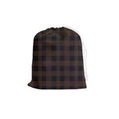 Brown And Black Plaids Drawstring Pouch (medium) by ConteMonfrey