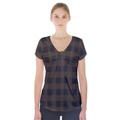 Brown And Black Plaids Short Sleeve Front Detail Top by ConteMonfrey