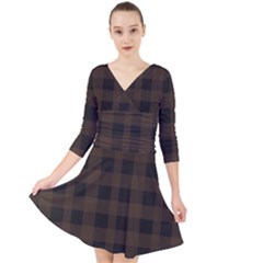 Brown And Black Plaids Quarter Sleeve Front Wrap Dress by ConteMonfrey