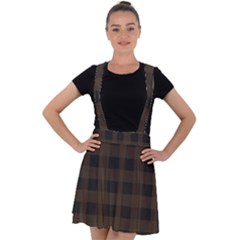 Brown And Black Plaids Velvet Suspender Skater Skirt by ConteMonfrey