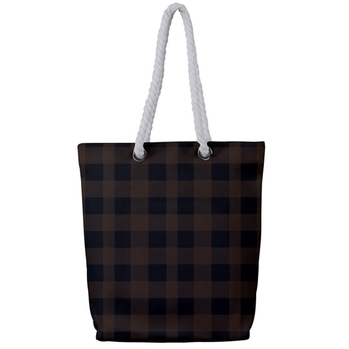 Brown and black plaids Full Print Rope Handle Tote (Small)