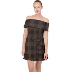 Brown And Black Plaids Off Shoulder Chiffon Dress by ConteMonfrey