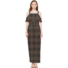 Brown And Black Plaids Draped Sleeveless Chiffon Jumpsuit by ConteMonfrey