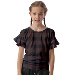 Brown And Black Plaids Kids  Cut Out Flutter Sleeves by ConteMonfrey