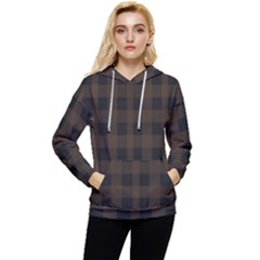 Brown And Black Plaids Women s Lightweight Drawstring Hoodie by ConteMonfrey