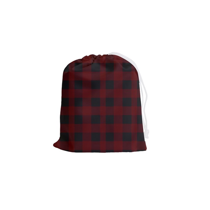 Dark red classic plaids Drawstring Pouch (Small)