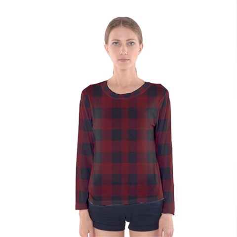 Dark Red Classic Plaids Women s Long Sleeve Tee by ConteMonfrey