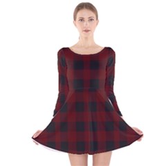 Dark Red Classic Plaids Long Sleeve Velvet Skater Dress by ConteMonfrey