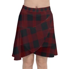 Dark Red Classic Plaids Chiffon Wrap Front Skirt by ConteMonfrey