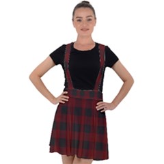 Dark Red Classic Plaids Velvet Suspender Skater Skirt by ConteMonfrey