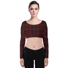 Dark Red Classic Plaids Velvet Long Sleeve Crop Top by ConteMonfrey