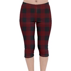 Dark Red Classic Plaids Velvet Capri Leggings  by ConteMonfrey