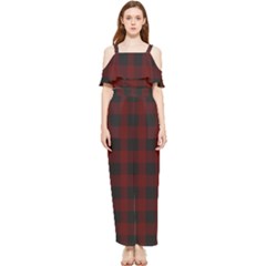 Dark Red Classic Plaids Draped Sleeveless Chiffon Jumpsuit by ConteMonfrey