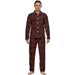 Dark Red Classic Plaids Men s Long Sleeve Velvet Pocket Pajamas Set by ConteMonfrey