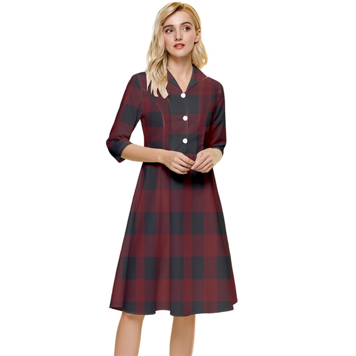 Dark red classic plaids Classy Knee Length Dress