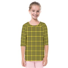 Yellow Small Plaids Kids  Quarter Sleeve Raglan Tee