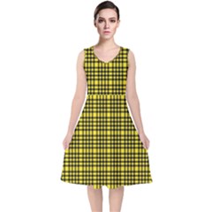 Yellow Small Plaids V-neck Midi Sleeveless Dress  by ConteMonfrey