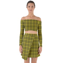 Yellow Small Plaids Off Shoulder Top With Skirt Set by ConteMonfrey