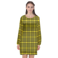 Yellow Small Plaids Long Sleeve Chiffon Shift Dress  by ConteMonfrey