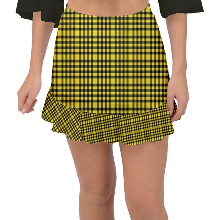 Yellow Small Plaids Fishtail Mini Chiffon Skirt